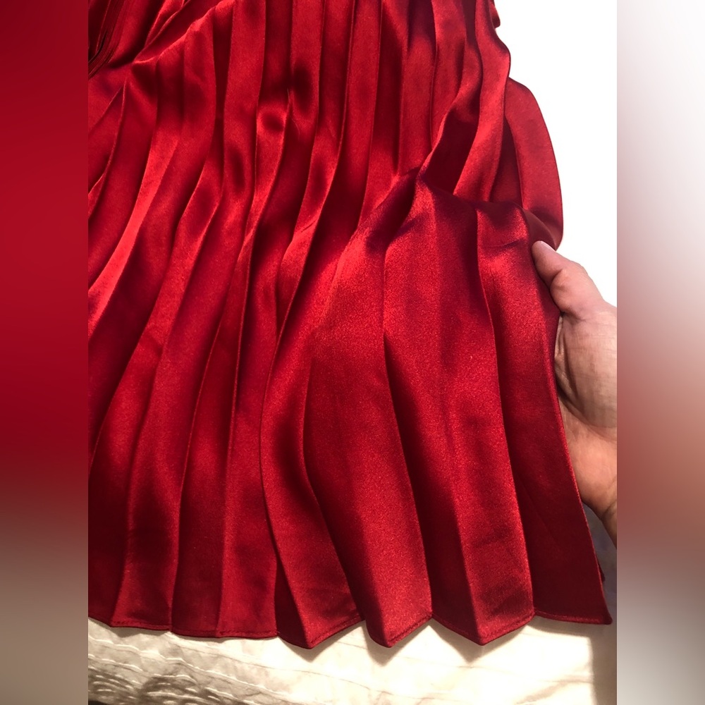 NWT Donnee Par Dieu Red Sleeveless Pleated Prom Lace Up Maxi Dress size L - Picture 10 of 12